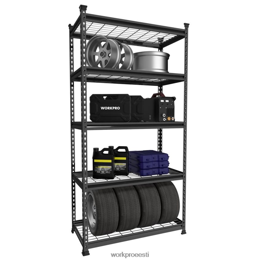WORKPRO 5-korruseline metallist hoiuriiuliga reguleeritav hoiurest raskeveokite riiul must hõbedase mustriga 68XH6P6 ladustamine