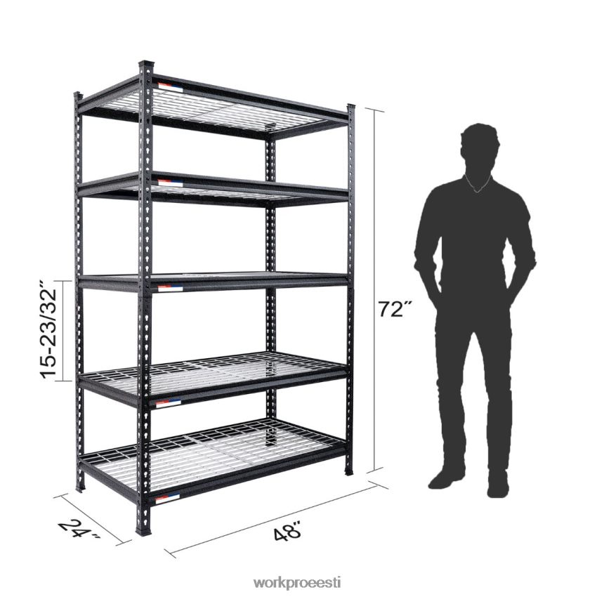 WORKPRO 5-korruseline metallist hoiuriiuliga reguleeritav hoiurest raskeveokite riiul must hõbedase mustriga 68XH6P6 ladustamine
