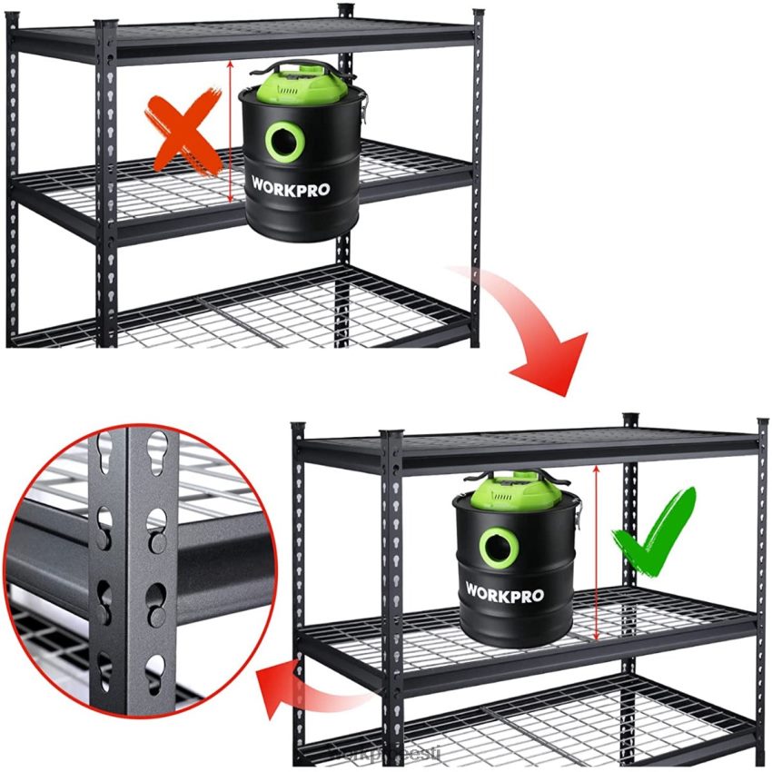 WORKPRO 5-korruseline metallist riiuliüksus, suure koormusega reguleeritav hoiurest must 68XH6P7 ladustamine