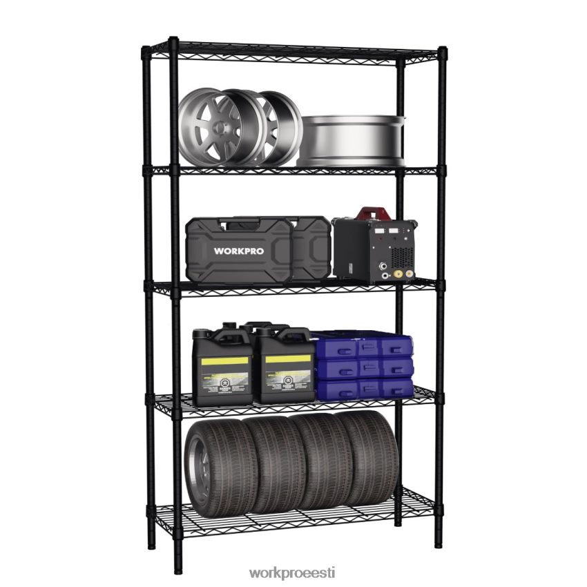 WORKPRO 5-korruseline traatriiuliga metallist riiuliriiulid, raskeveokite riiulid kasulik 68XH6P11 ladustamine