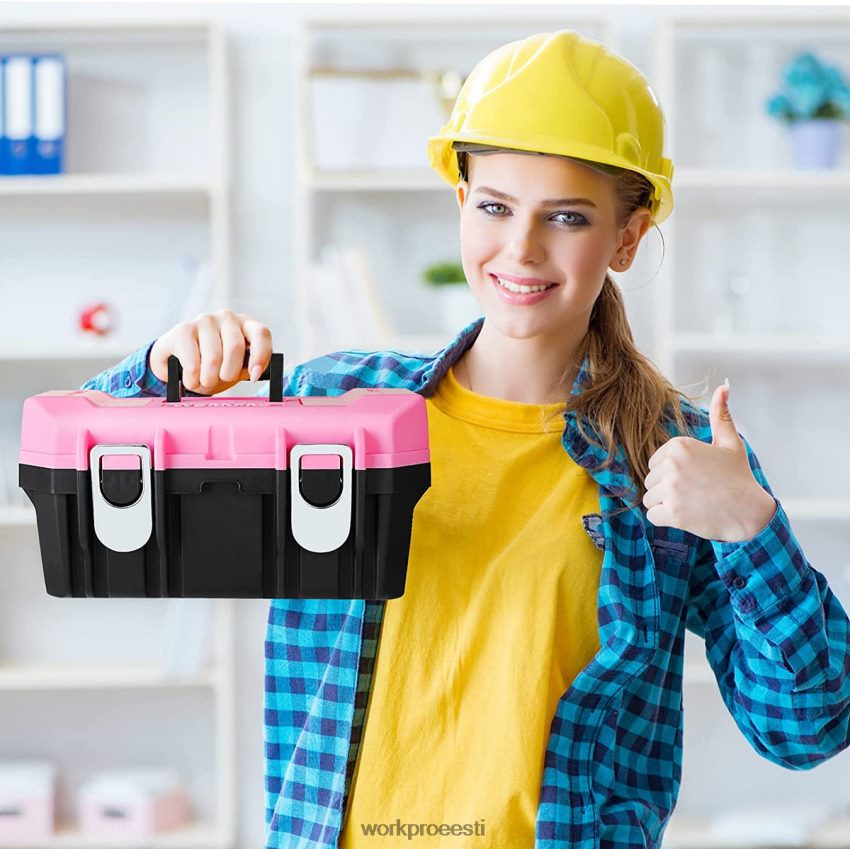 WORKPRO 16-tolline tööriistakast, plastikust tööriistakast metallist riivi ja eemaldatava salvega roosa 68XH6P23 ladustamine