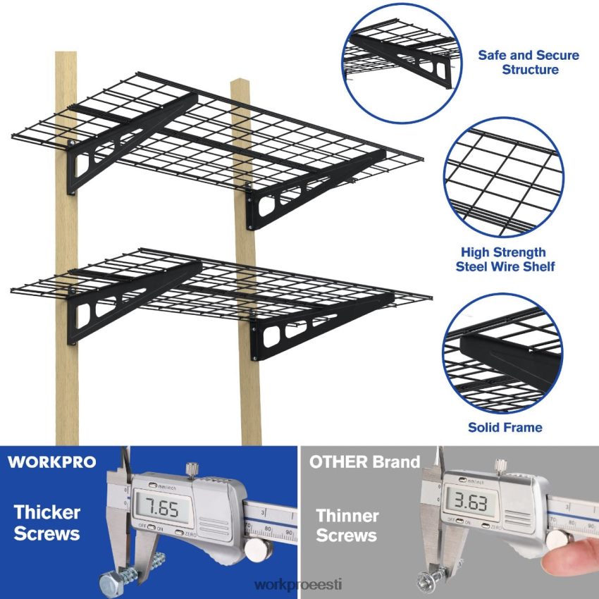 WORKPRO 2-pakk 2x4 jalga raskeveokite garaaži seinale kinnitatavad riiulid, kandevõime 400 naela (kokku) must 68XH6P14 ladustamine