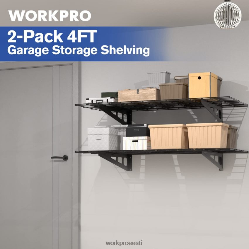 WORKPRO 2-pakk 2x4 jalga raskeveokite garaaži seinale kinnitatavad riiulid, kandevõime 400 naela (kokku) must 68XH6P14 ladustamine