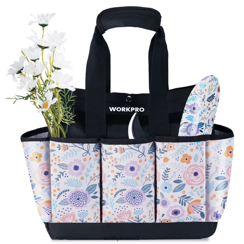 WORKPRO 9 taskuga aiatööriistade kott lilleline valge/lilleroosa 68XH6P286 ladustamine