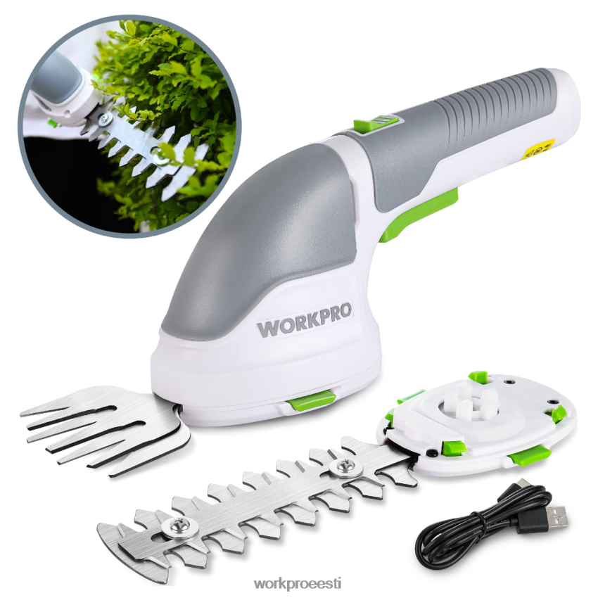 WORKPRO 2-ühes käeshoitav 3,6 V elektriline juhtmeta võsalõikur hekikäärid/rohulõikur roosa/roheline/valge 68XH6P268 tööriist