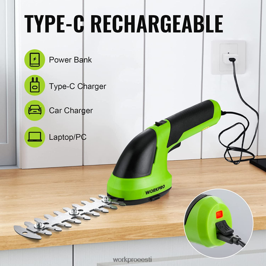 WORKPRO 2-ühes käeshoitavad 7,2 V elektrilised juhtmeta võsalõikurid hekikäärid/rohulõikur roosa/roheline/valge 68XH6P269 tööriist