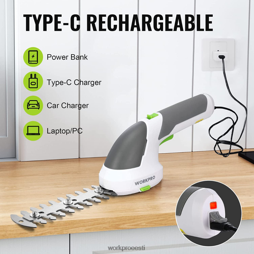WORKPRO 2-ühes käeshoitavad 7,2 V elektrilised juhtmeta võsalõikurid hekikäärid/rohulõikur roosa/roheline/valge 68XH6P269 tööriist