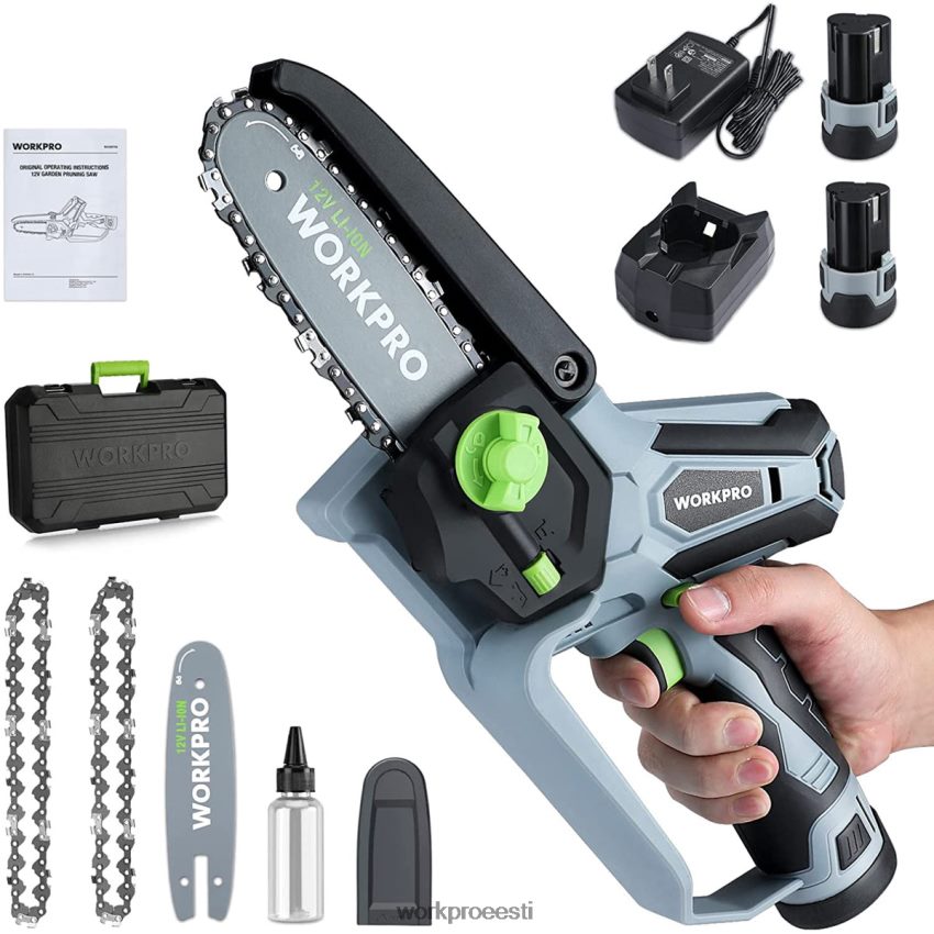 WORKPRO mini kettsaag, aku elektriline kompaktkettsaag 2 akuga, asendusjuhiku ja -ketiga uus 68XH6P291 tööriist