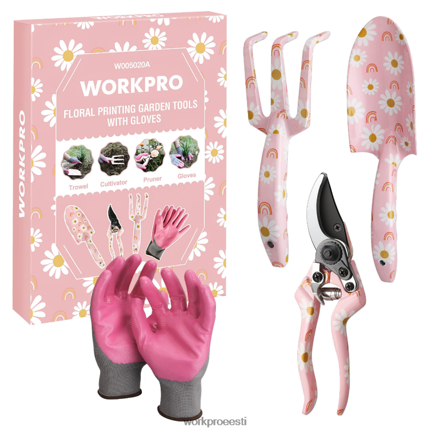 WORKPRO 4 tk alumiiniumist aiatööriistade komplekt valge/roosa 68XH6P285 tööriist