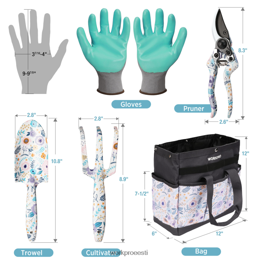 WORKPRO 5 tk alumiiniumist raskete aiatööriistade komplekt valge/roosa 68XH6P284 tööriist