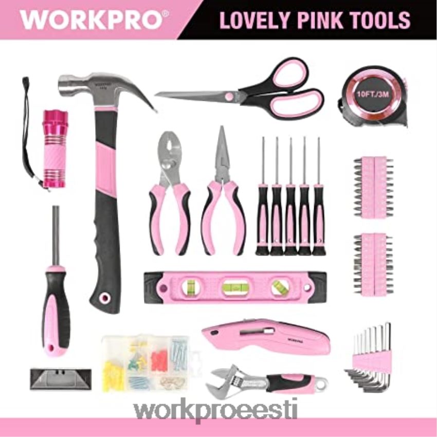 WORKPRO 106 tk tööriistakomplekt ja 6 tk magnetkruvikeerajad ja 12 V akutrelli draiveri komplekt ja 6-in-1 klambripüstol roosa 68XH6P312 tööriist