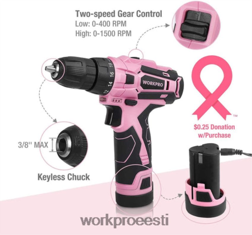 WORKPRO 12 V akutrelli draiveri komplekt ja 103 tk tööriistakomplekt ja 8 tk magnetkruvikeerajate komplekt ja 6-in-1 klambripüstol roosa 68XH6P315 tööriist