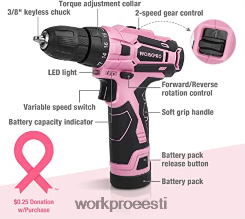 WORKPRO 12 V akutrelli komplekt ja 6-ühes klambripüstol ja 8 tk magnetkruvikeerajate komplekt ja juhtmeta kuumsulamliimi püstol roosa 68XH6P313 tööriist