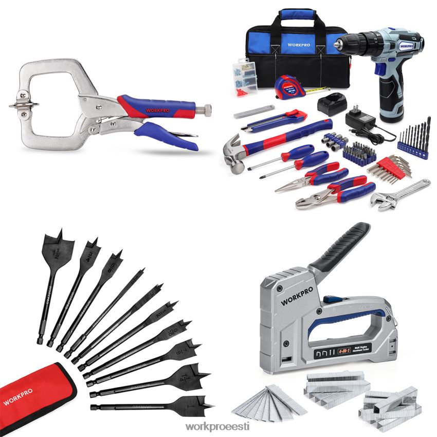 WORKPRO näoklamber ja 12 V akutrell ja kodutööriistade komplekt ja 10 tk professionaalse labidatrelli komplekt ja 4-in-1 klambripüstol, vastupidav kasulik 68XH6P318 tööriist